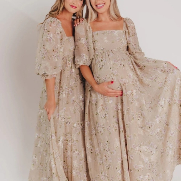 Mona Maxi Dress in Beige/Brown Floral - Bump Friend D - Picture 3 of 5